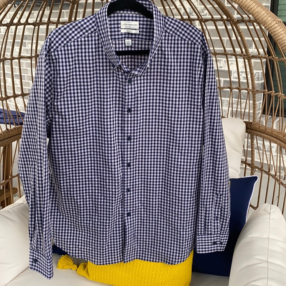 🚨4/$25 Lucky Brand Gingham Button Up Dress Shirt Men’s Size XL 17/17-1/2